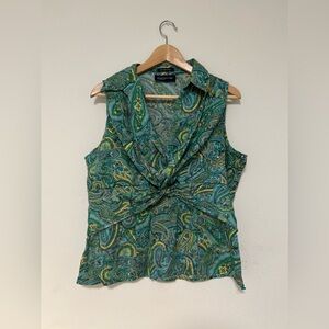 Jones New York Teal Paisley Sleeveless Blouse